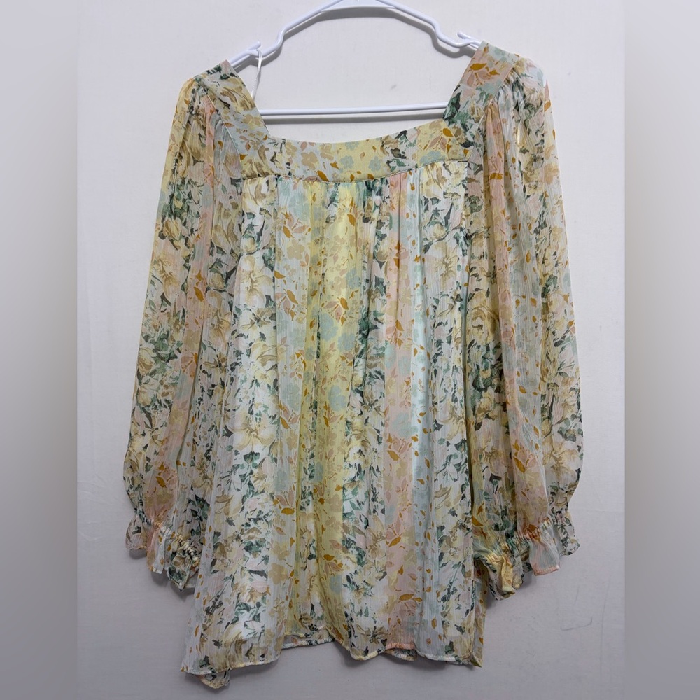 LC Lauren Conrad Floral Boho Blouse size XXL Sheer Long Sleeve Peasant Top(A465) - Picture 8 of 16